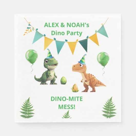 Tweeling Dinosaur Diner servetten | Dino-mite bend (Voorkant)
