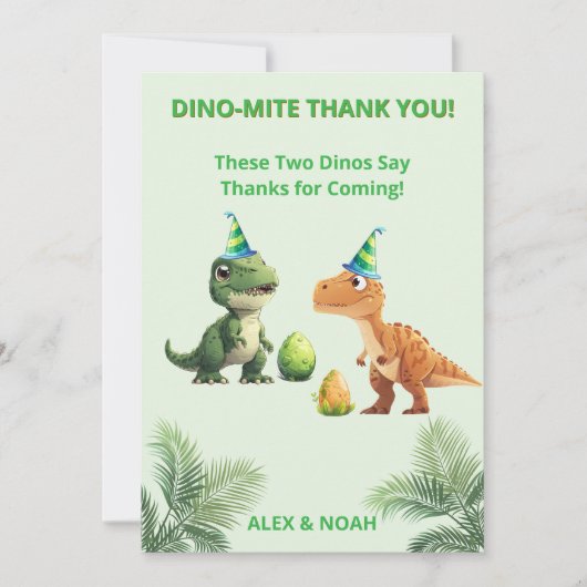 Tweeling Dinosaur Verjaardag Dank Je Kaart | Dino- (Voorkant)