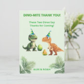 Tweeling Dinosaur Verjaardag Dank Je Kaart | Dino- (Staand voorkant)