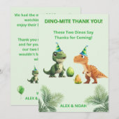 Tweeling Dinosaur Verjaardag Dank Je Kaart | Dino- (Voorkant / Achterkant)