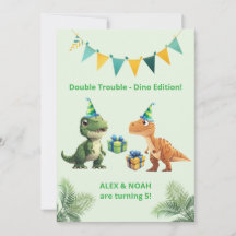Tweeling Dinosaur Verjaardagsuitnodiging Dubbele