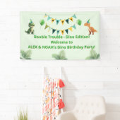 Tweeling Dinosaurus Verjaardagsbanner | Dubbele Pr Spandoek (Insitu)