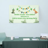 Tweeling Dinosaurus Verjaardagsbanner | Dubbele Pr Spandoek (Beurs)