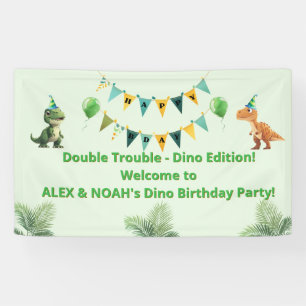 Tweeling Dinosaurus Verjaardagsbanner Dubbele Pr Spandoek