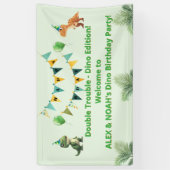 Tweeling Dinosaurus Verjaardagsbanner | Dubbele Pr Spandoek (Verticaal)