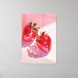 Tweeling Disco Aardbeien Roze Esthetiek Glitterend Canvas Afdruk