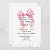 Tweeling Dochters Roze Lus Eerste Verjaardag Doop Kaart (Voorkant / Achterkant)