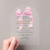 Tweeling Dochters Roze Strik Eerste Verjaardag Doo Acryl Uitnodigingen (Insitu (Draagbaar))