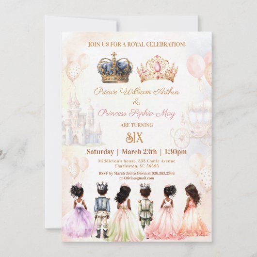 Tweeling Donkere Huid Prins Prinses Kroon Koninkli Kaart (Voorkant)