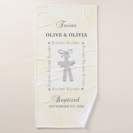 Tweeling Doop op Geel 2 Kruizen Gepersonaliseerd Badhanddoek