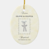 Tweeling Doop op Geel 2 Kruizen Gepersonaliseerd Keramisch Ornament (Voorkant)