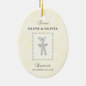Tweeling Doop op Geel 2 Kruizen Gepersonaliseerd Keramisch Ornament (Achterkant)