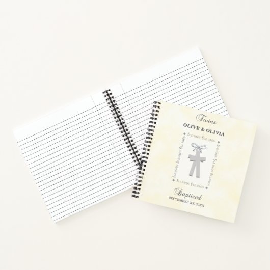 Tweeling Doop op Geel 2 Kruizen Gepersonaliseerd Notitieboek (Binnen)