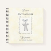 Tweeling Doop op Geel 2 Kruizen Gepersonaliseerd Notitieboek (Voorkant)