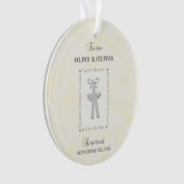 Tweeling Doop op Geel 2 Kruizen Gepersonaliseerd Ornament (voorkant)