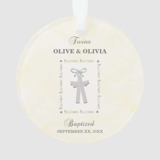 Tweeling Doop op Geel 2 Kruizen Gepersonaliseerd Ornament (achterkant)