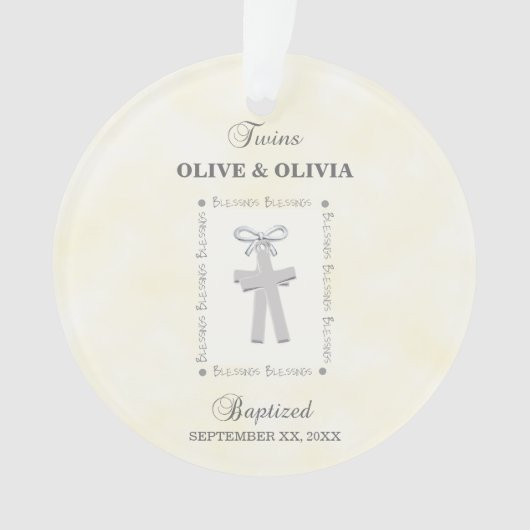 Tweeling Doop op Geel 2 Kruizen Gepersonaliseerd Ornament (voorkant)