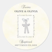 Tweeling Doop op Geel 2 Kruizen Gepersonaliseerd Ronde Sticker (Voorkant)