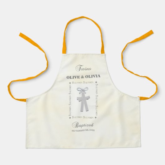 Tweeling Doop op Geel 2 Kruizen Gepersonaliseerd Schort (Voorkant)