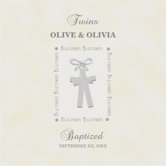 Tweeling Doop op Geel 2 Kruizen Gepersonaliseerd Sticker (Voorkant)