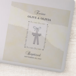 Tweeling Doop op Geel 2 Kruizen Gepersonaliseerd Sticker