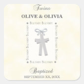 Tweeling Doop op Geel 2 Kruizen Gepersonaliseerd Vierkante Sticker (Voorkant)