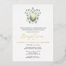 Tweeling Doop Uitnodigingen Sage Green Crest