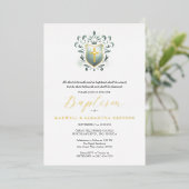 Tweeling Doop Uitnodigingen Sage Green Crest (Staand Voorkant)