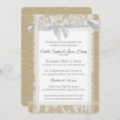 Tweeling Doop Witte Boog Burlap en Kant Kaart (Voorkant / Achterkant)