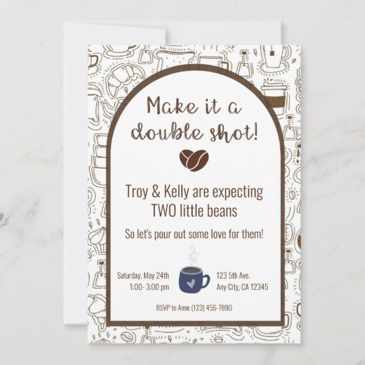 Tweeling Double Shot Coffee Baby shower Invitation Kaart (Voorkant)