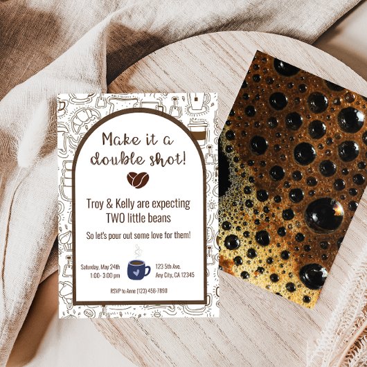 Tweeling Double Shot Coffee Baby shower Invitation Kaart