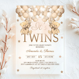 Tweeling Draagt Neutrale Ballonnen Baby Shower Acryl Uitnodigingen