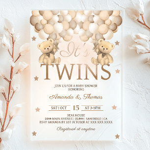 Tweeling Draagt Neutrale Ballonnen Baby Shower Acryl Uitnodigingen