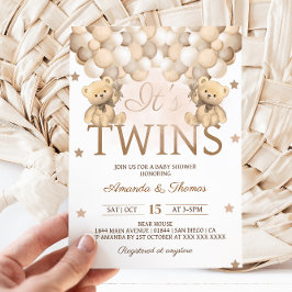 Tweeling draagt neutrale ballonnen Baby Shower Kaart