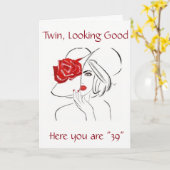 ***TWEELING*** DRAAIEN **39** VIER JE VERJAARDAG KAART (Gele Bloem)