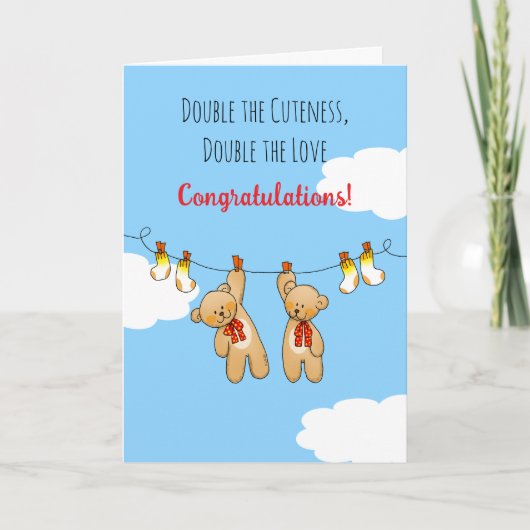 Tweeling Dubbel de Cute Congratulations Kaart (Voorkant)