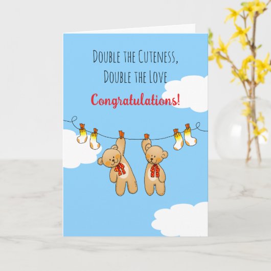 Tweeling Dubbel de Cute Congratulations Kaart (Gele Bloem)