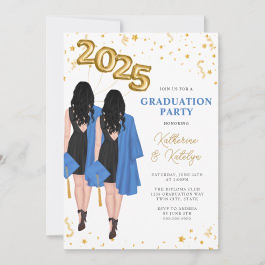 Tweeling Dubbele Graduatie Partij Kaart (Voorkant)
