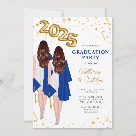 Tweeling Dubbele Graduatie Partij Kaart (Voorkant)