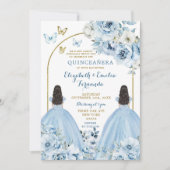 Tweeling Dusty Blue Mexicaanse Quinceañera Prinses Kaart (Voorkant)
