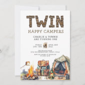 Tweeling Een Gelukkige Camper Rustieke 1e Verjaard Kaart (Voorkant)
