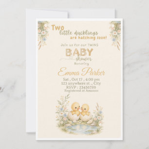 Tweeling eendjes baby shower uitnodiging