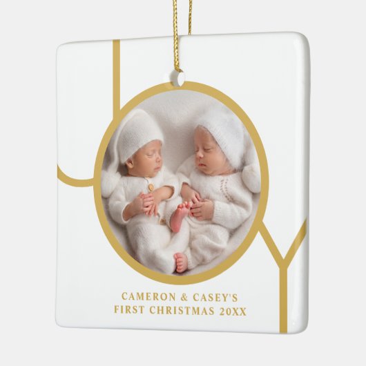 Tweeling eerste kerstfoto keramisch ornament (Links)