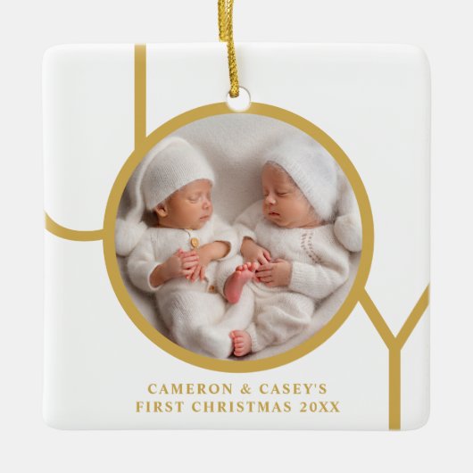 Tweeling eerste kerstfoto keramisch ornament (Voorkant)