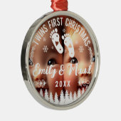 Tweeling eerste kerstfoto metalen ornament (Rechts)