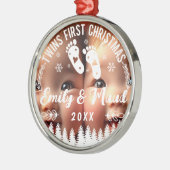 Tweeling eerste kerstfoto metalen ornament (Links)