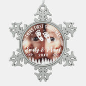 Tweeling eerste kerstfoto tin sneeuwvlok ornament (Voorkant)