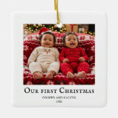 Tweeling Eerste Kerstmis baby foto Wit Keramisch Ornament (Voorkant)