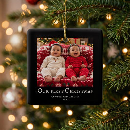 Tweeling Eerste Kerstmis baby foto Zwart Keramisch Ornament