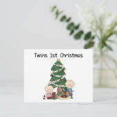 Tweeling Eerste Kerstmis T-shirts en Cadeaus Feestdagenkaart (Staand voorkant)